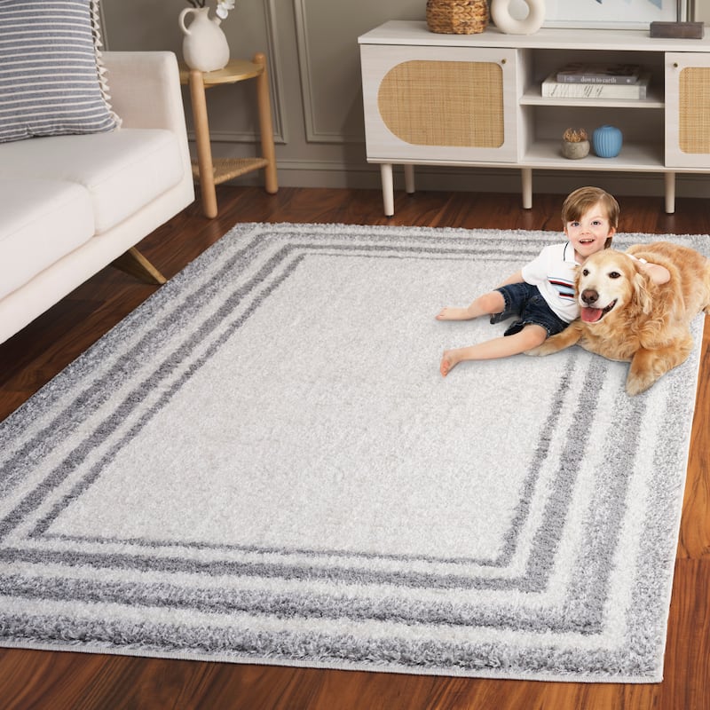 SAFAVIEH Border & Stripe Shag Rigoberta Modern 1.4-inch Thick - 2'2" x 8' Runner