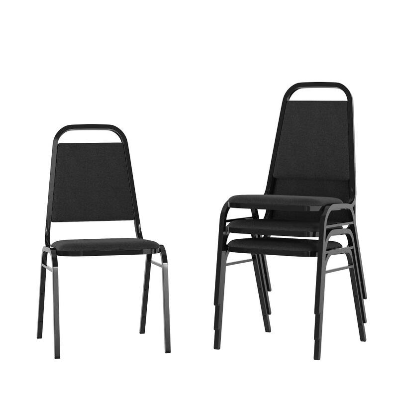4 Pack Trapezoidal Back Stacking Banquet Chair - 20.25"D x 17.5"W x 34"H - Black Fabric/Black Frame