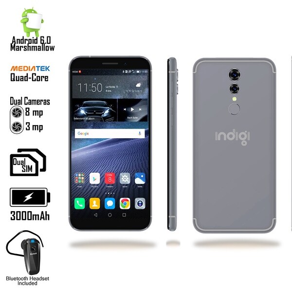 Indigi GSM Unlocked 4G LTE 5.6" Android 6 Smartphone (Quad-Core @ 1.3ghz + 2SIM + Fingerprint) (Black) + Bluetooth Headset