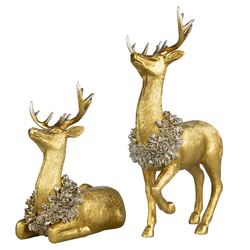 Reindeer with Wreaths Christmas Figurines - Gold - Set of 2