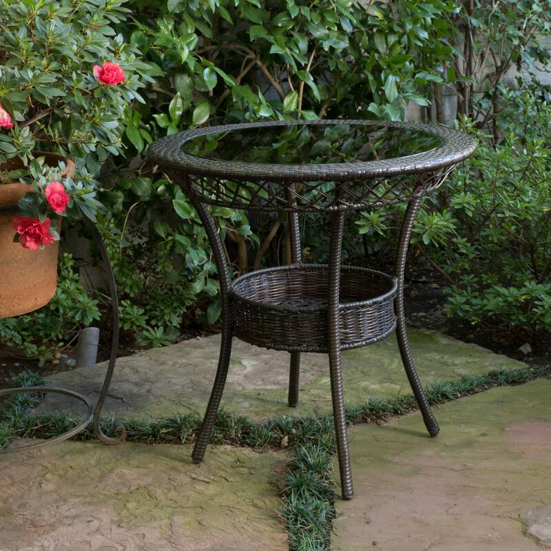 Outdoor End Table Rattan Bistro Table,tempered Glass Top Round End Table for Outside Balcony Porch Backyard Deck