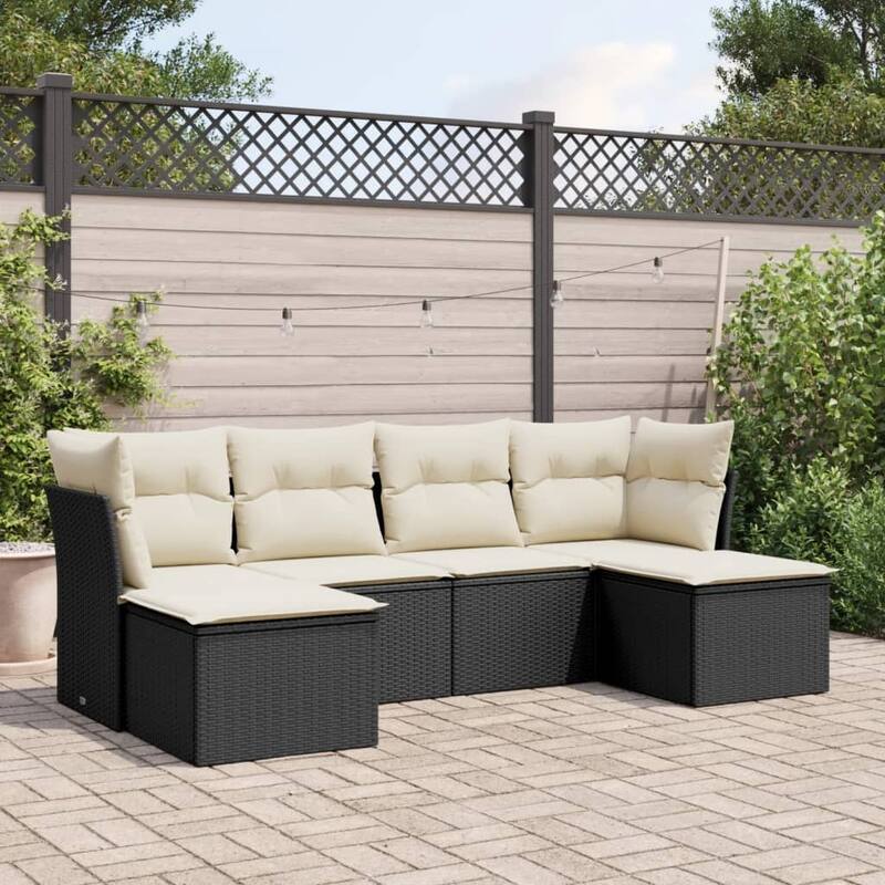 vidaXL Garden Sofa Set Black - Black and cream Large Without table