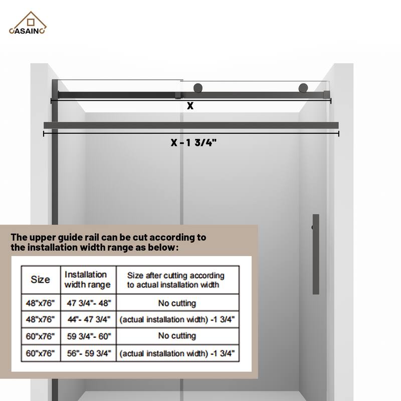 CASAINC 60 in. W x 76 in. H Sliding Frameless Shower Door with SGCC Certification