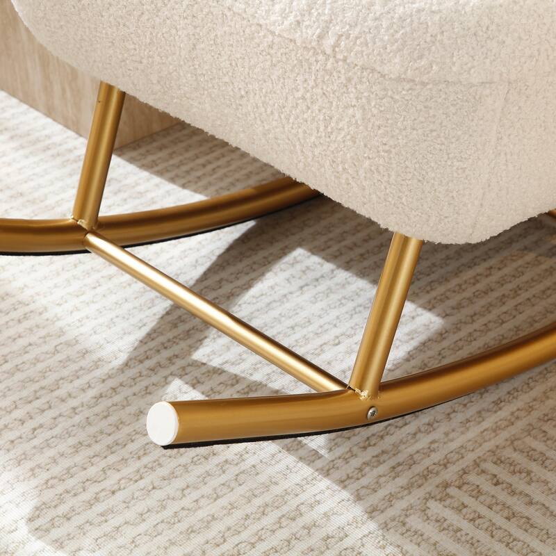 Modern Sherpa Fabric Nursery Rocking Chair,Accent Upholstered Rocker Glider Chair, Armchair with Gold Metal Frame