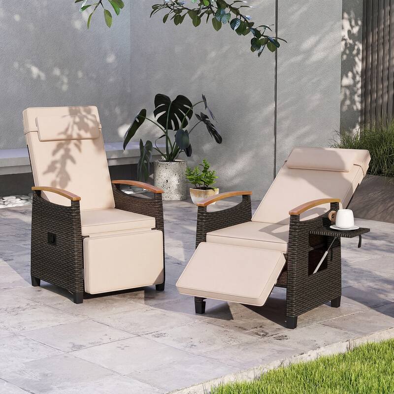 Gymax Set of 2 Patio Wicker Recliner Chair Rattan Lounge Chair w/ - Brown