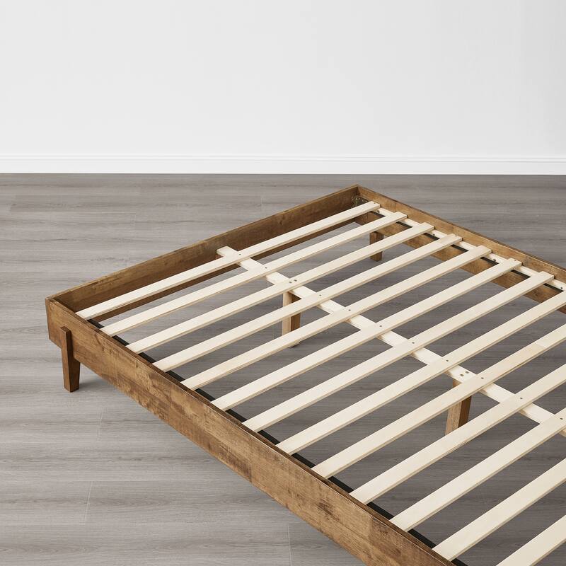 Spruce & Spring Modern Bouclé Platform Bed with Upholstered Headboard & Solid Wood Frame