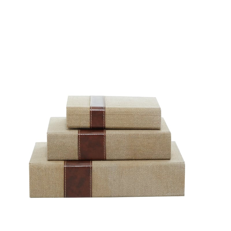Roche River Decor - Linen Fabric Chevron Patterned or Texxtured Faux Book Storage Box - Set of 3 or 4 Multi-Colored