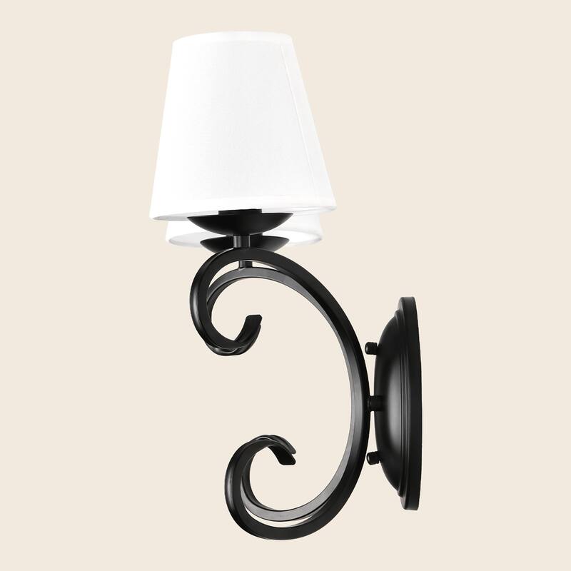kirahee 2-Light Bedroom Wall Lamps Matte Black Finish Wall Lights with White Flax Fabric Shade - Matte Black