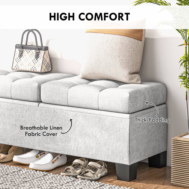 46" Storage Ottoman Bench, Upholstered End of Bed Bench with Steel Frame, Button Tufted Storage