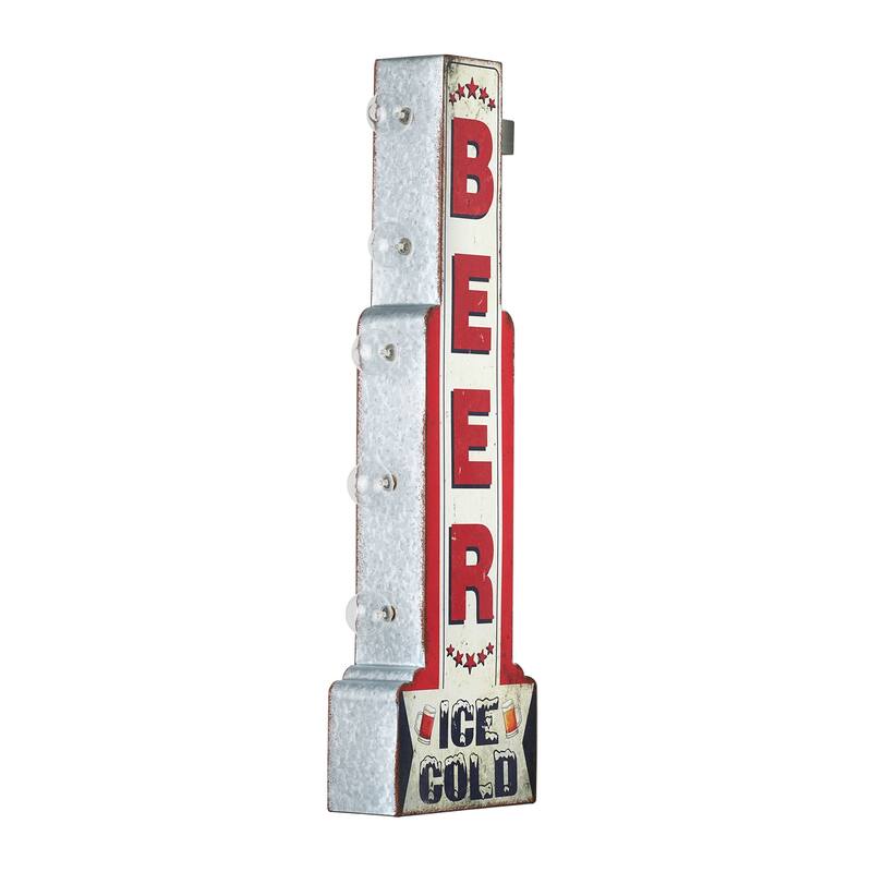 Metal LED Ice Cold Beer Marquee Wall Sign - 28" x 9" x 3"