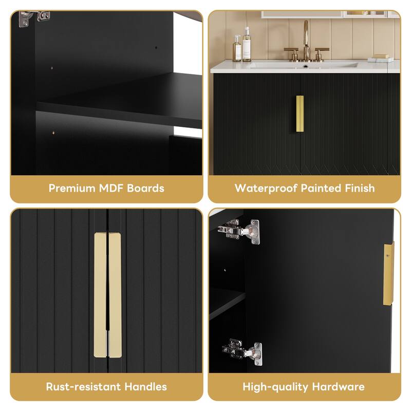 60'' Floating Bathroom Vanity Set with White Integrated Ceramic Sink - 60'' x 18.5'' x 20.1''