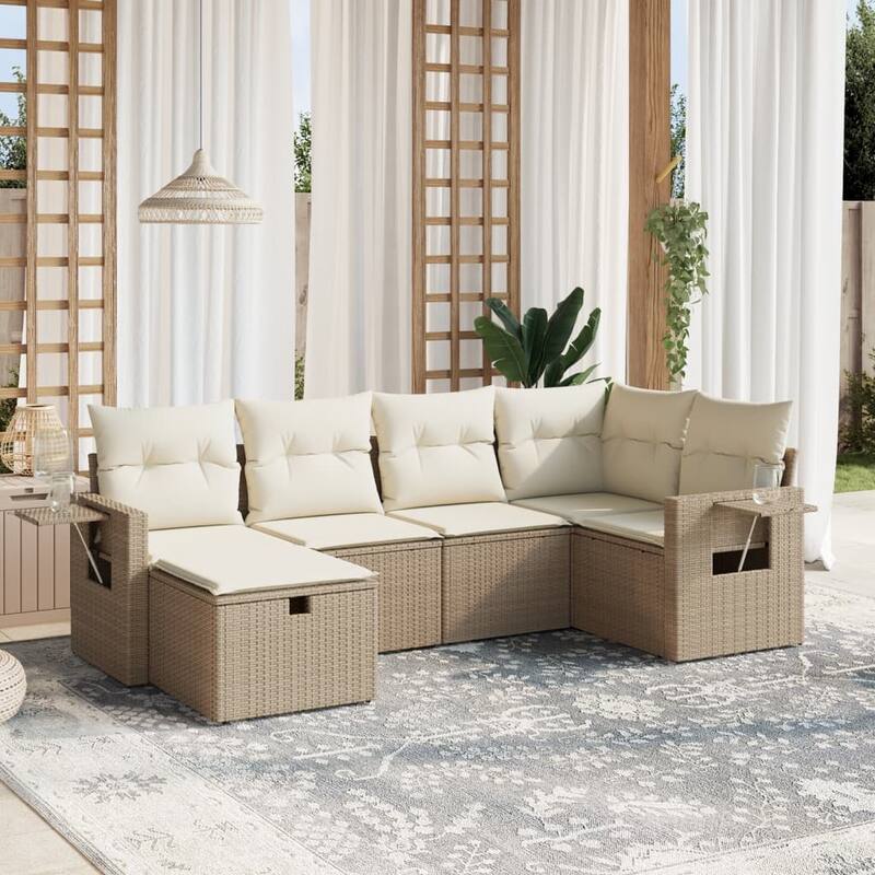 vidaXL Garden Sofa Set Beige/Black/Brown/Grey - Beige and cream 5 Piece