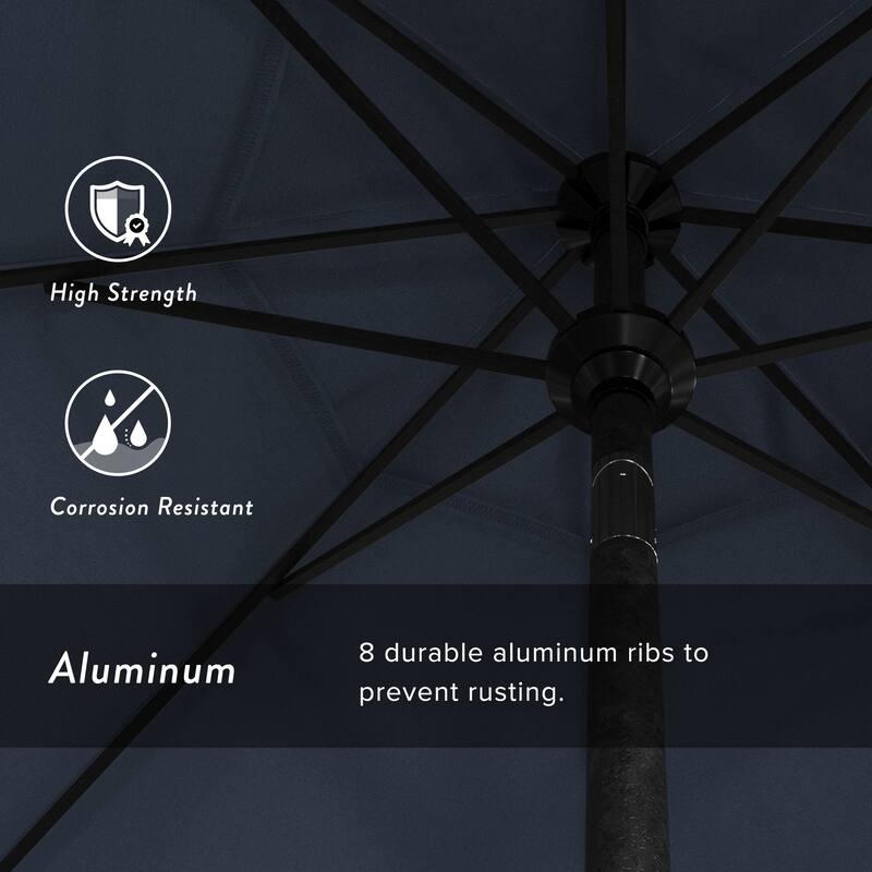 California Umbrella 9' Rd. Aluminum Patio Umbrella, Crank Lift with Push Button Tilt, Black Finish, Pacifica Fabric