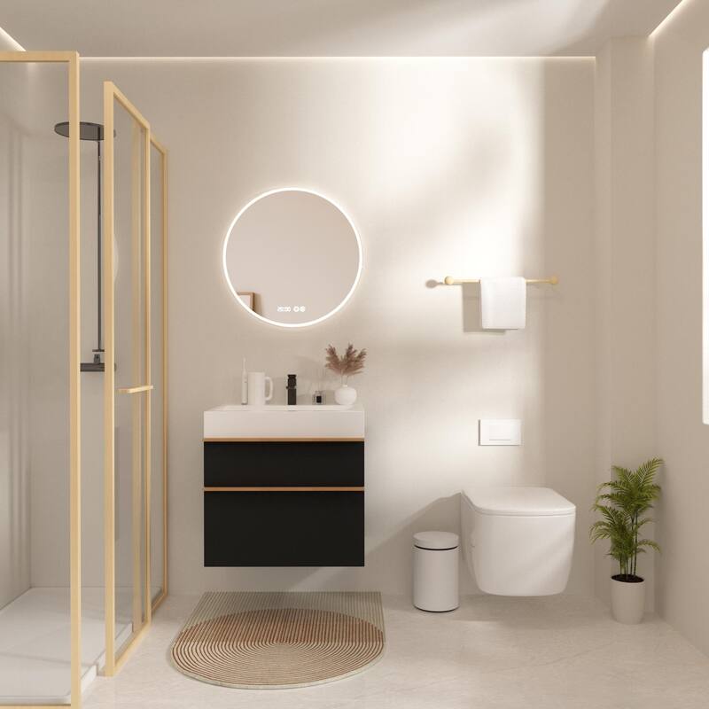 24 Inch Floating Modern Bathroom Vanity with Integrated Acrylic Sink, 2 Soft-Close Drawers and Pre-Assembled Design - Black - 24"