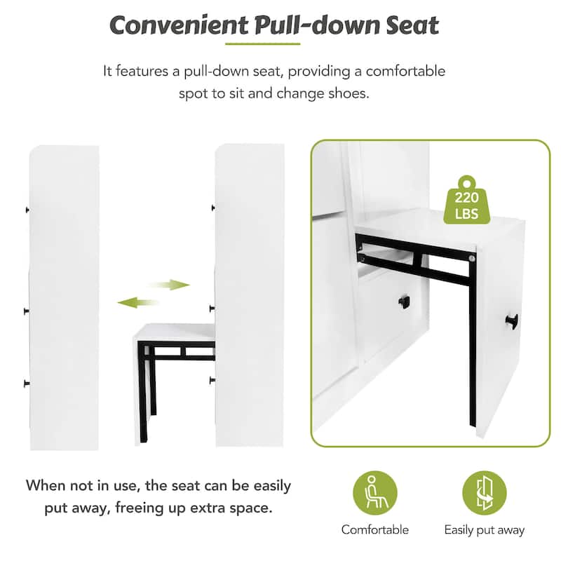 Modern Shoe Cabinet with Pull-Down Seat & 3 Flip Drawers, Freestanding Entryway Storage
