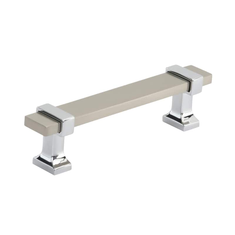 Amerock Overton Cabinet or Furniture Pull - 3-3/4 in (96 mm) Center-to-Center - Satin Nickel/Polished Chrome
