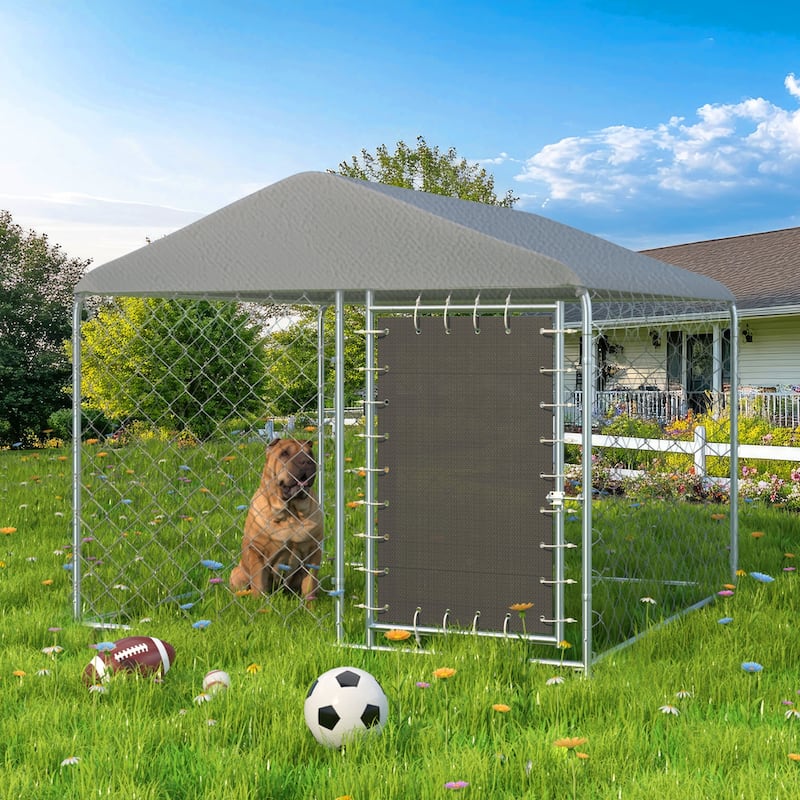EROMMY Outdoor Dog Kennel, Heavy Duty Large Dog Kennels with Waterproof Cover and Rotating Feeding Door