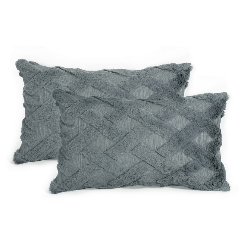 Adeco Pack of 2 12"x 20" Fabric Throw Pillow Covers - Grey
