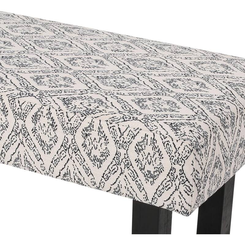 Roomfitters Upholstered Accent Bench with Patterned Fabric and Solid Wood Base, Entryway or Bedroom Decor, White+Black