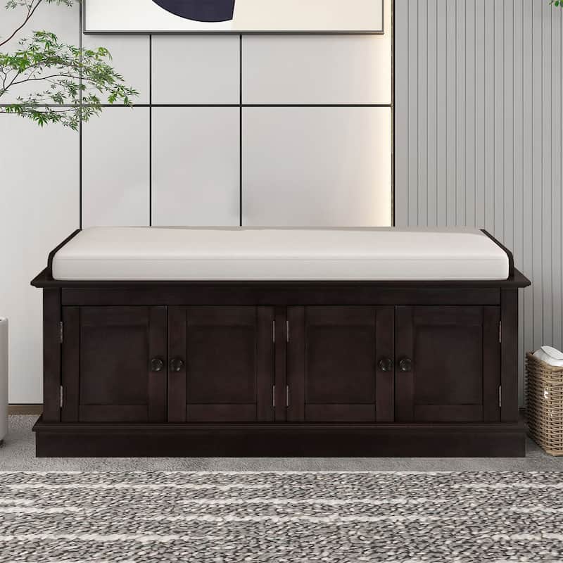 Classic Vintage Wooden Storage Bench with Two Cabinets - Espresso