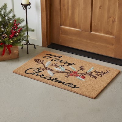 HomeRoots 17" X 29" Natural And Brown Merry Christmas Outdoor Coir Door Mat - 17.00' X '29.00
