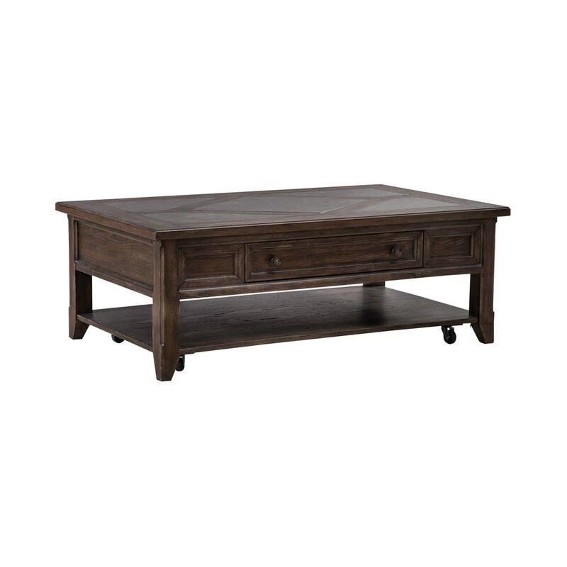 Paradise Valley Saddle Brown and Blue Stone Rectangular Cocktail Table