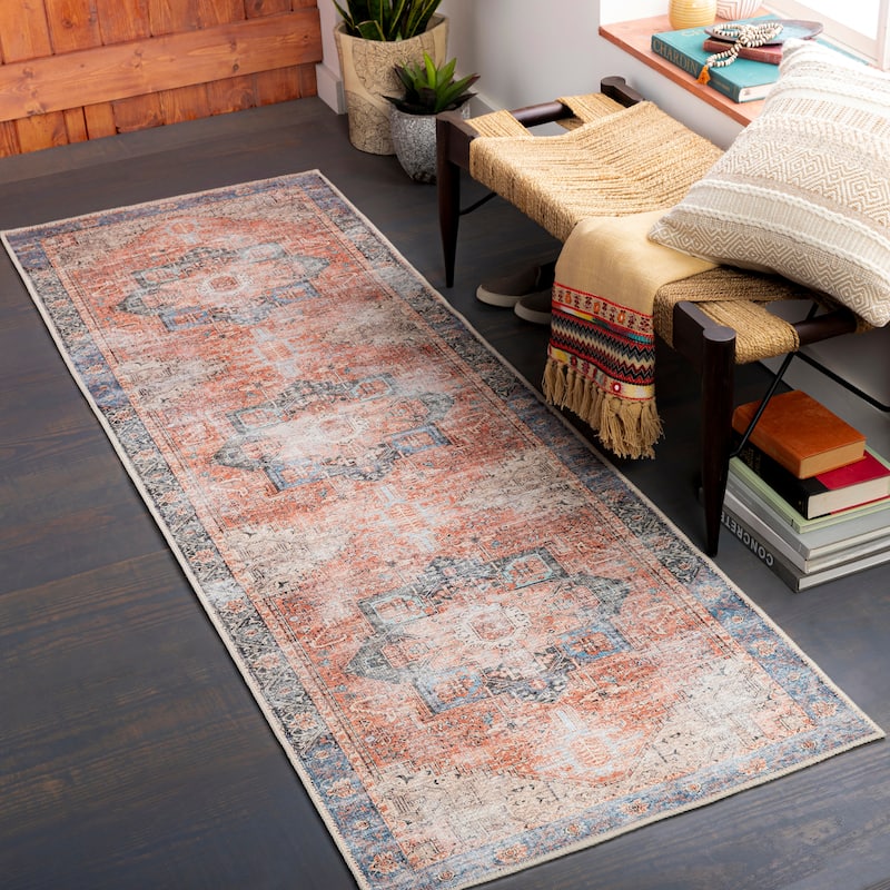 Livabliss Zakariya Vintage Medallion Machine Washable Area Rug - Clay - 2'7" x 20' Runner
