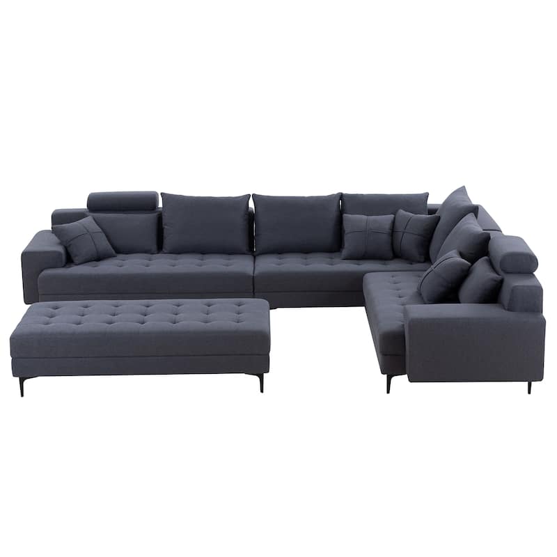 L Shaped Large Upholstered Fabric Couch Sectional Sleeper Sofa with Ottoman