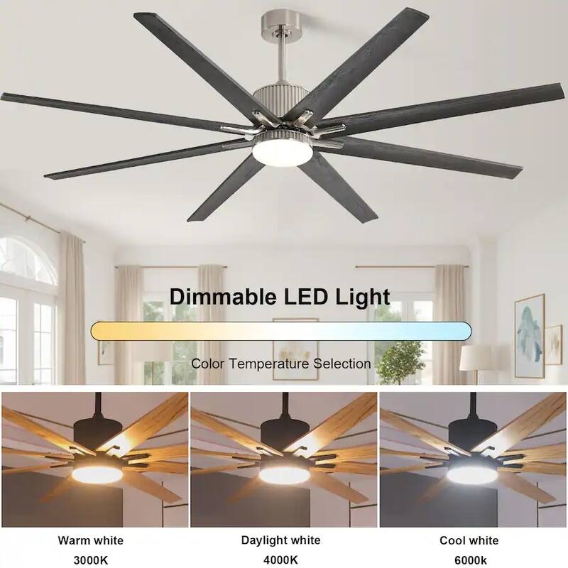 76'' Industrial Ceiling Fans with Lights Indoor/Outdoor Smart Ceiling Fan APP Control Reversible DC Motor 3CCT - 76 Inches