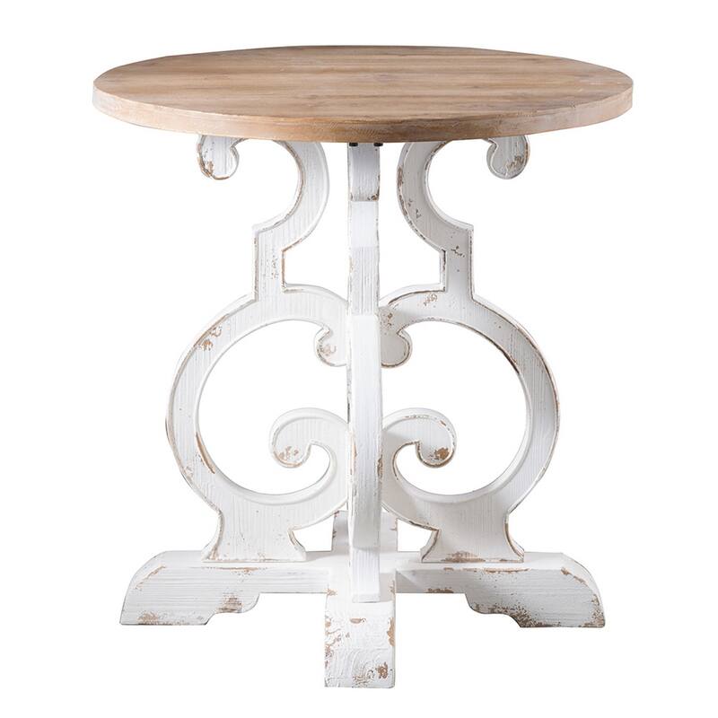 36 Inch Round Table, Classic, Sculptural Base, Wood, Modern, White, Brown