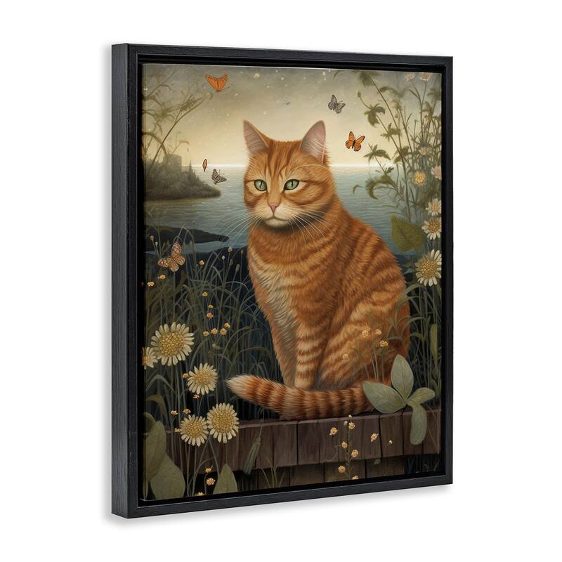 Stupell Orange Cat by Pond Framed Floater Canvas Wall Art Design by LSR Design Studio