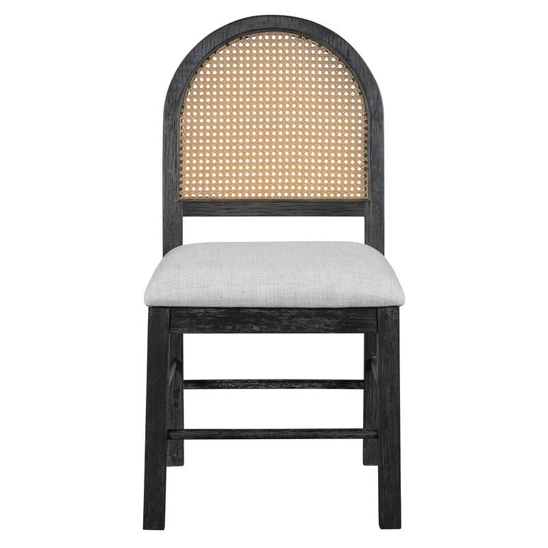 Spruce & Spring Round Dining Table Set for 4, Extendable 5-Piece Mid Century Modern Farmhouse Table with Rattan Chairs