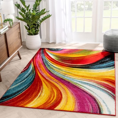 Well Woven Abstract Modern Bright Multicolor Waves Area Rug - 7'10 x 9'10