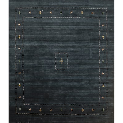 Hand Knotted Oriental 100% Wool Carpet Tribal Animal Pictorial Navy Blue & Blues Gabbeh Area Rug - 8' 11'' X 9' 3''
