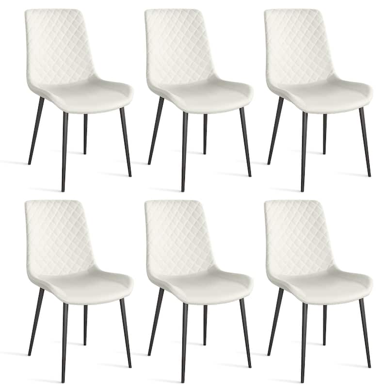 White PU Leather Dining Chair Set of 4 with Metal Legs
