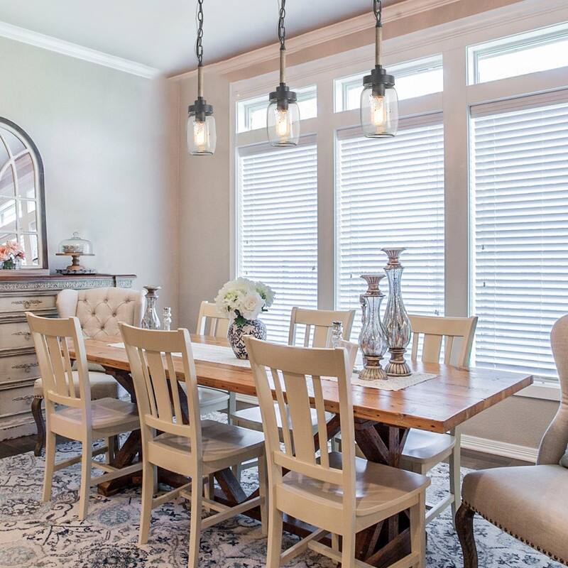 Farmhouse 1-Light Mini Mason Jar Glass Pendant Light for Kitchen Island - 4" D x 14.5" H