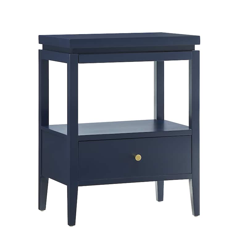 Modern Nightstand with Drawer and Floating Shelf Tapered Legs Design