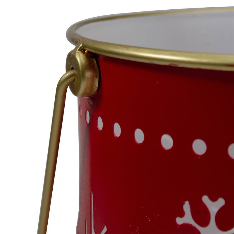 Set of 2 Red Gold Metal Snowflake Candle Lanterns Christmas Decoration