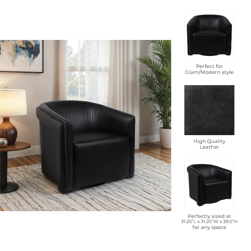 Leather Armchair Modern Swivel Upholstered Accent - 30" Black - 31.25"