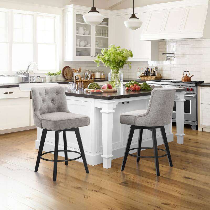 Modern 26 in. Counter Height Barstool Upholstered Fabric/Faux Leather Swivel Bar Stools with Back