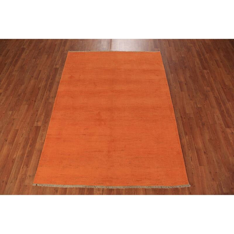 Orange Gabbeh Modern Area Rug Hand-Knotted Wool Carpet - 4'10" x 6'8"
