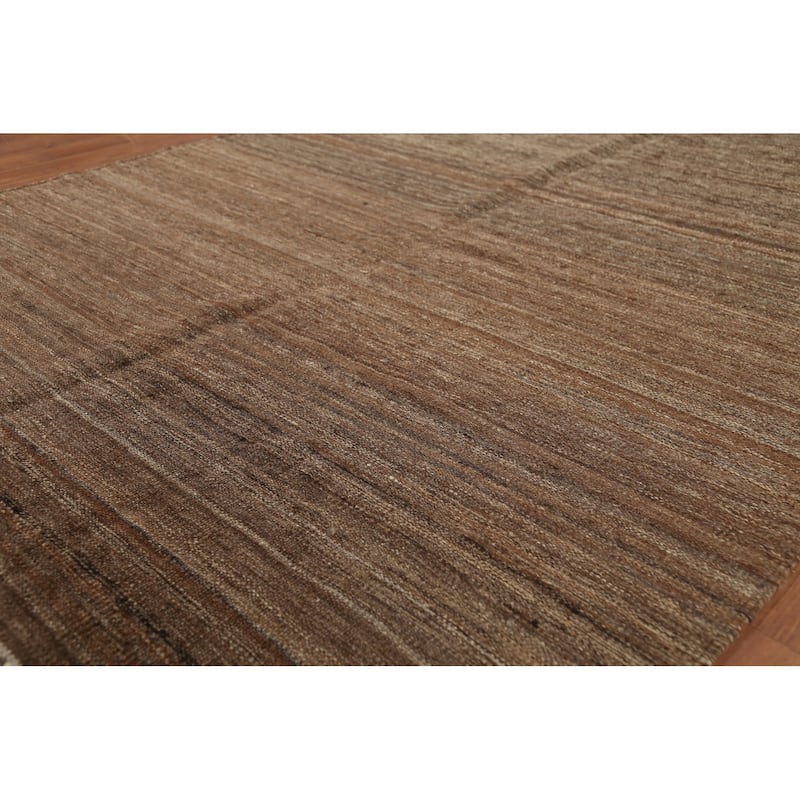 Brown Striped Kilim Persian Area Rug Handmade Wool Carpet - 4'10"x 6'7"