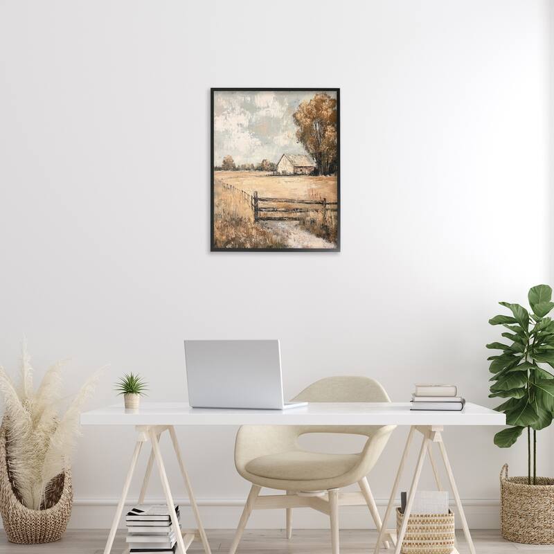 Stupell Fenced In Farm View Framed Giclee Art Design By Petal Prints Design