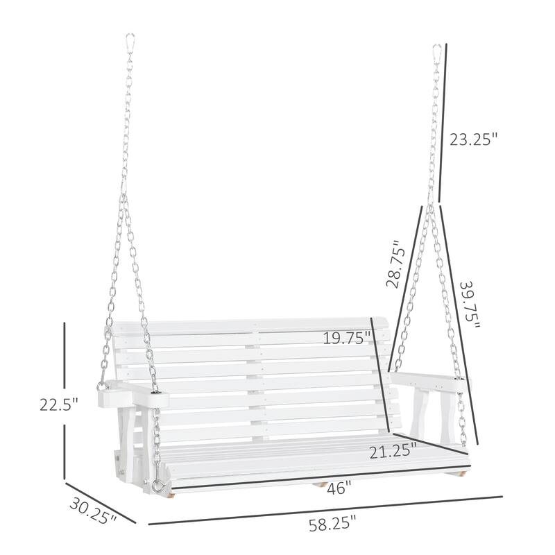 Outsunny 2-Person Outdoor Porch Swing Bench with 2 Built-In Cup Holders, Slatted Design, & Chains Included