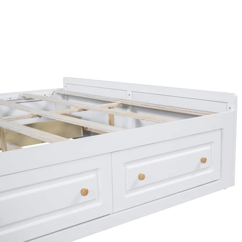 Open Frame Wooden Platform Bed Queen Size 6 Drawers
