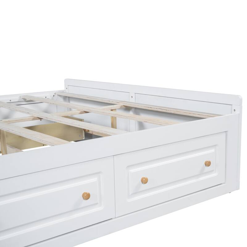 Queen Size Platform Bed Frame with 6 Storage Drawers, White