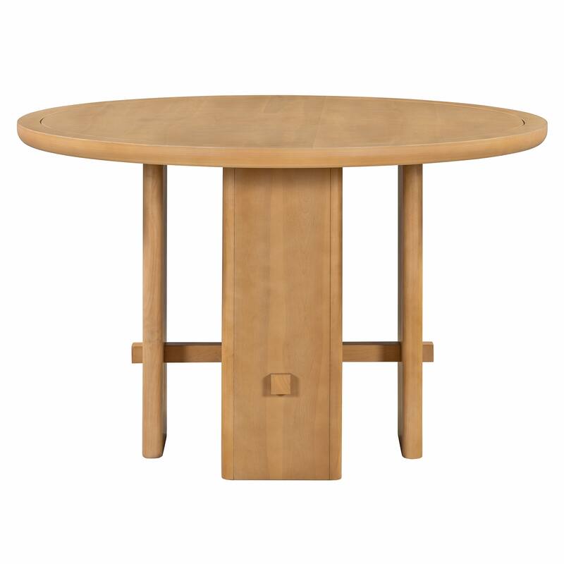 5-Piece Round Dining Table Set with Solid Wood Upholstered Chairs for Minimalist Farmhouse Design