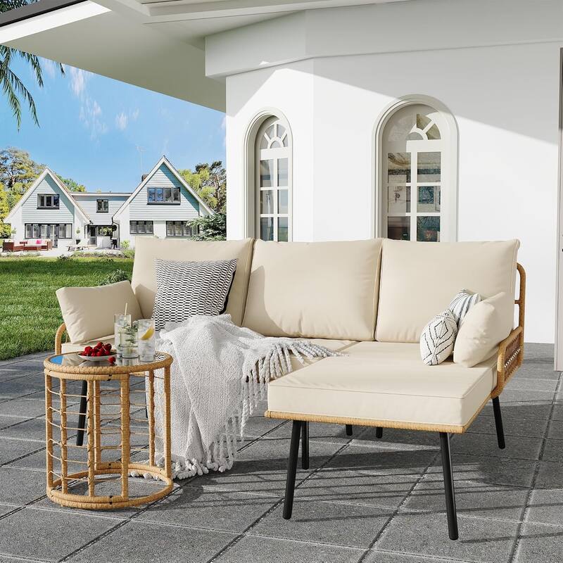 3 Piece Rattan Patio Furniture Set