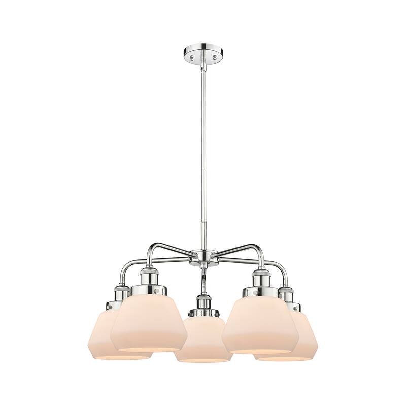 Innovations Lighting Fulton - 5 Light 25" Stem Hung Chandelier - Polished Chrome/Matte White