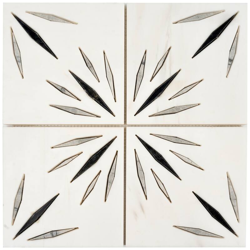 Artisana 12x12 in. Honed Dolomite, Ice Grey, Ania Black Starburst Mosaic Wall and Floor Tile (5 sq ft/case, 5-Pack)